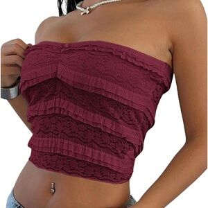 Lace Tube Top / Strapless Tiered Rufflef Bandeau